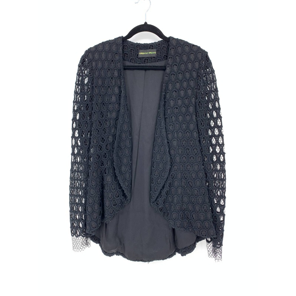 Christian Siriano Womens Approx Size Medium Lace Open Front Blazer Black